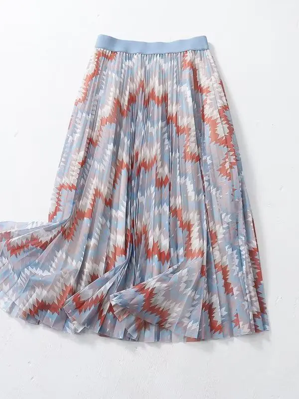 Colorful Printed Pleated Skirt in Skirts