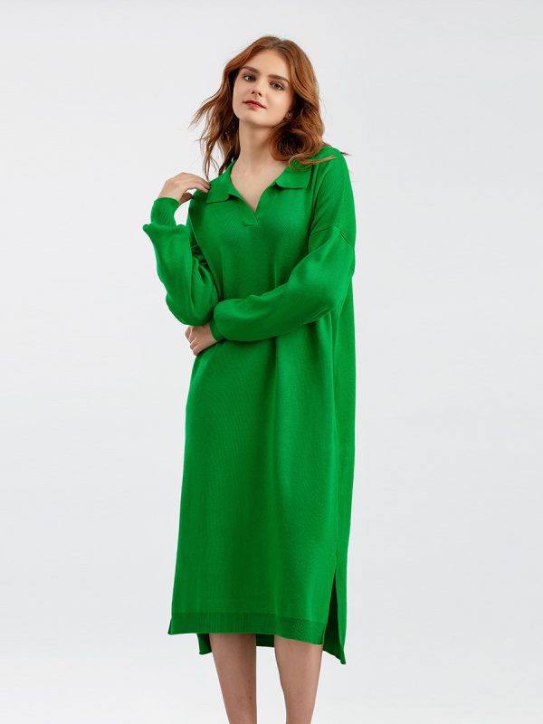 Polo Collar Knitting Maxi Dress in Dresses