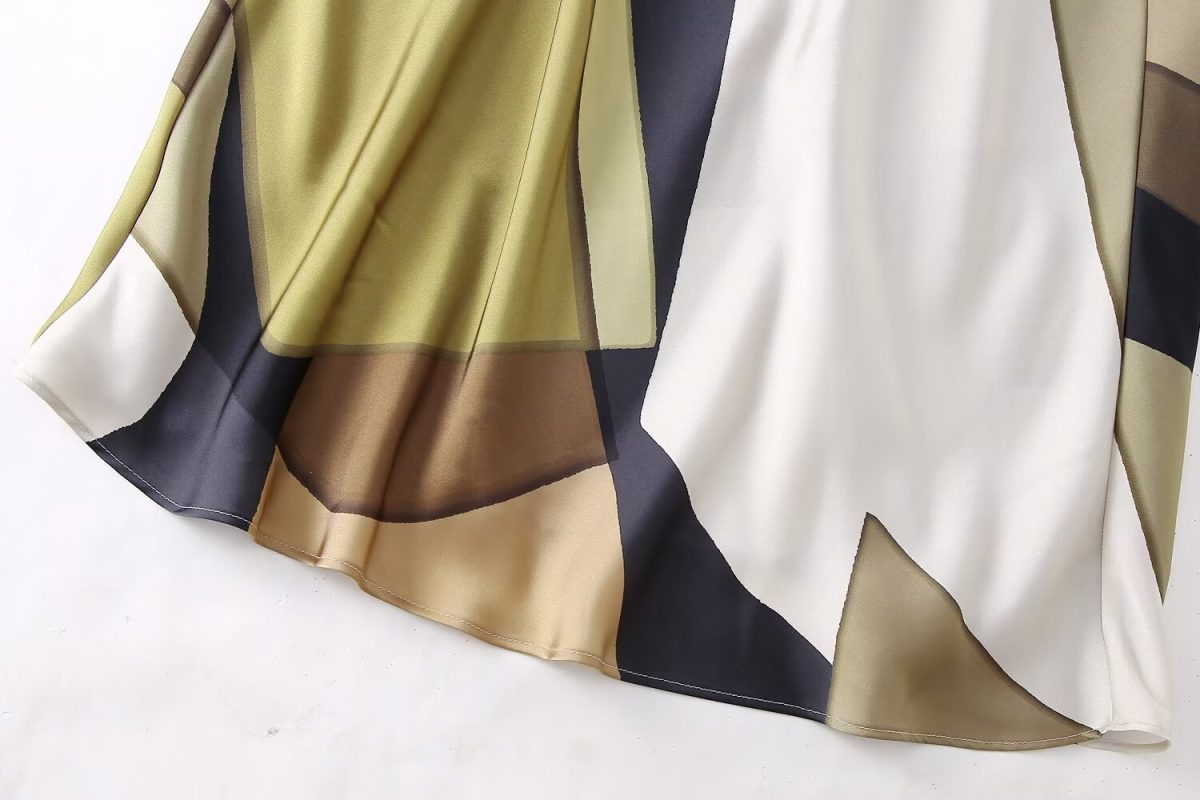 Silk Satin Texture Printed Midi Dress in Dresses