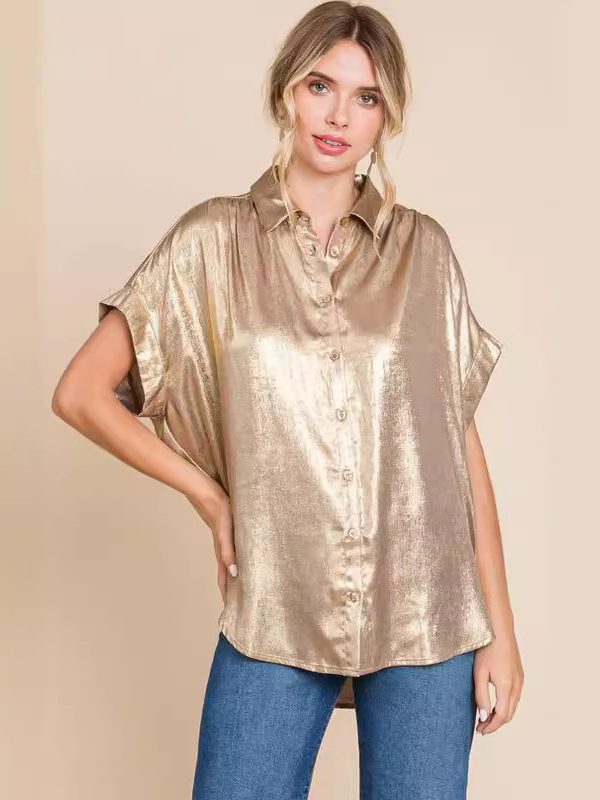 Single Breasted Short Sleeve Loose Shirt in Blouses & Shirts