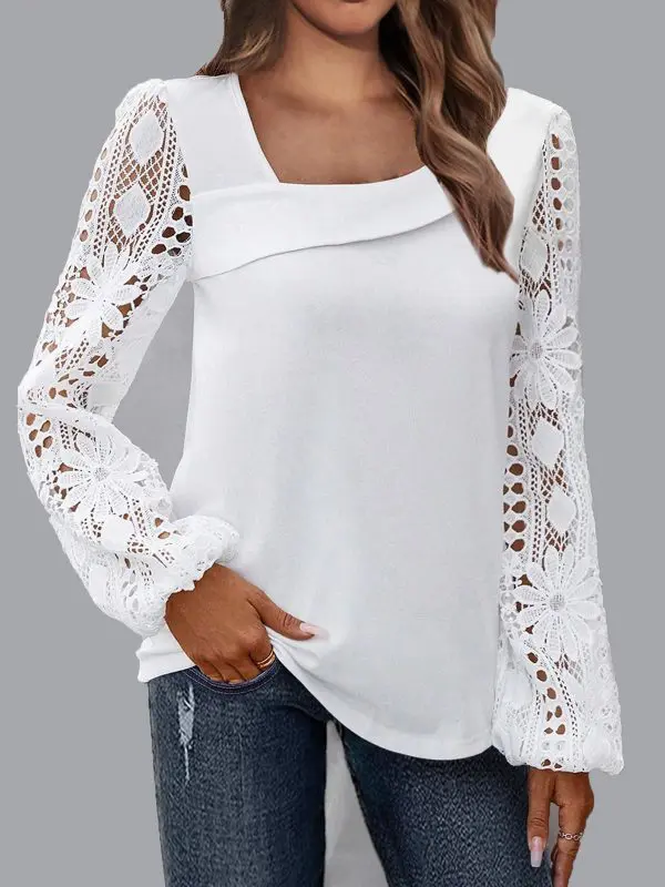 Elegant Lace Stitching Blouse in Blouses & Shirts