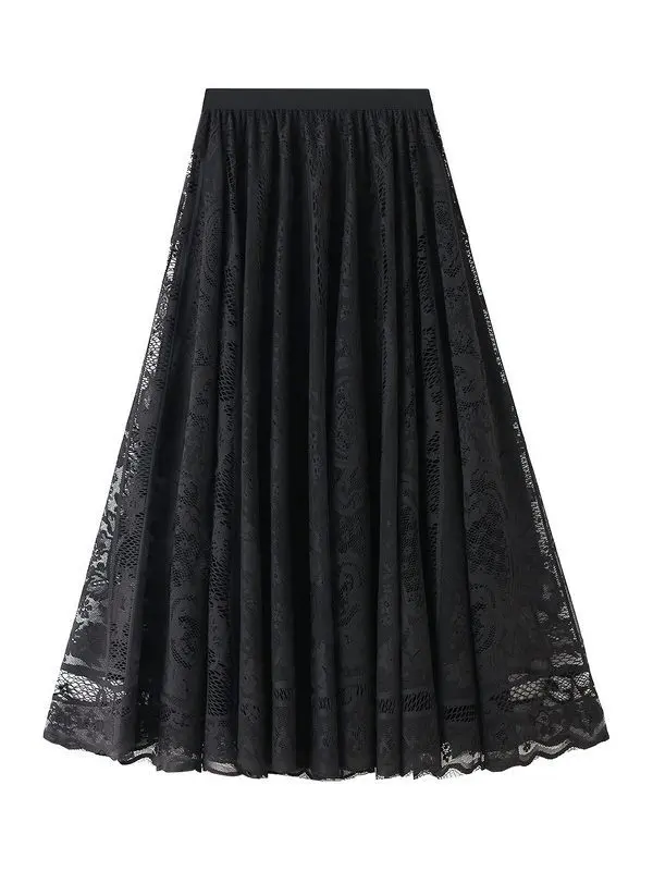 Lace Mid Length High Waist A Line Skirt in Skirts