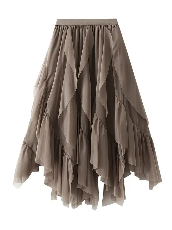 High Waist Petite Tulle Ruffled Veil Skirt in Skirts