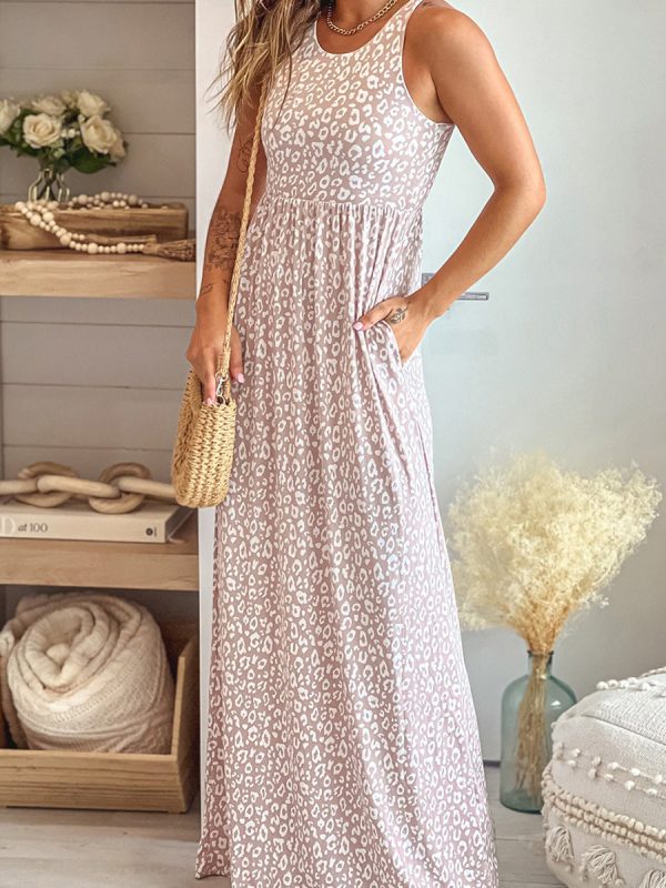 Leopard Print Pocket Sleeveless Maxi Dress in Dresses