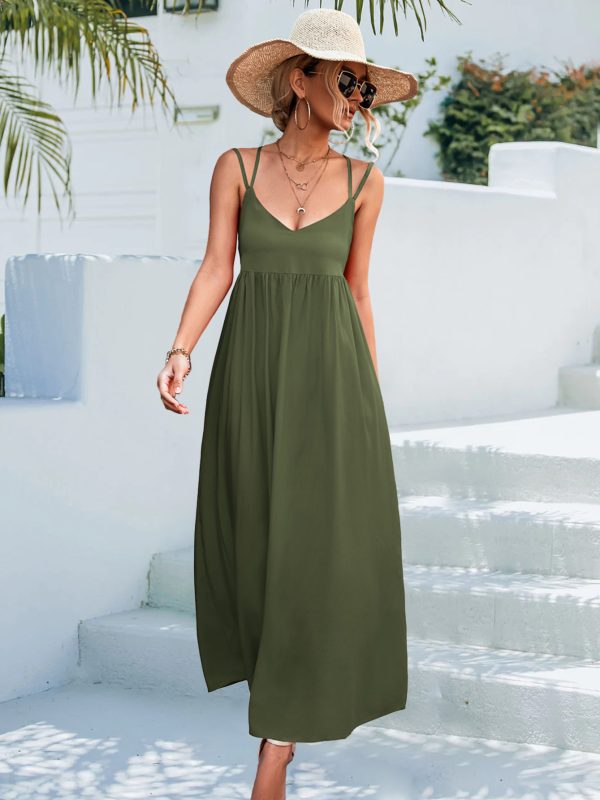 Sexy V Neck Backless Strap Beach Dress in Dresses