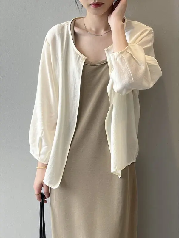 Round Neck One Button Cardigan Sleeve Shirt in Blouses & Shirts