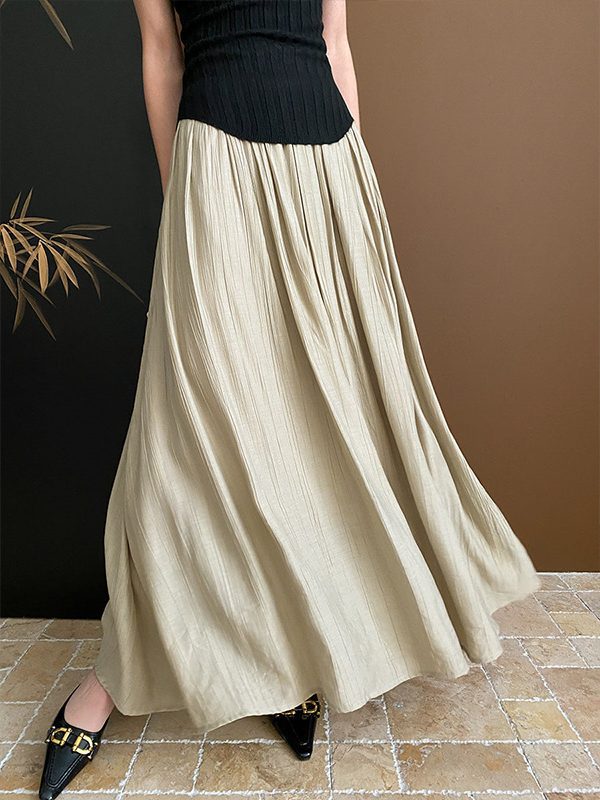 Pleated Texture A Line Skirt in Skirts