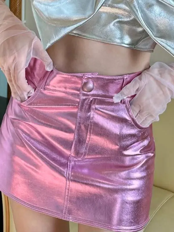 Metallic Fabric High Waist Sexy Mini Skirt in Skirts