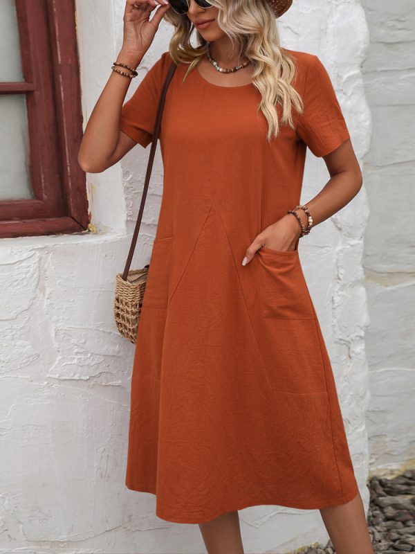 Loose Round Neck Short Sleeve Dress in Dresses