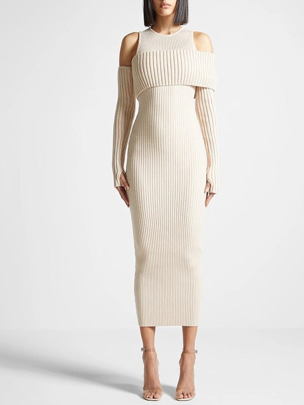 Elegant Slim Fit Slimming Patchwork Knitted Dress in Dresses