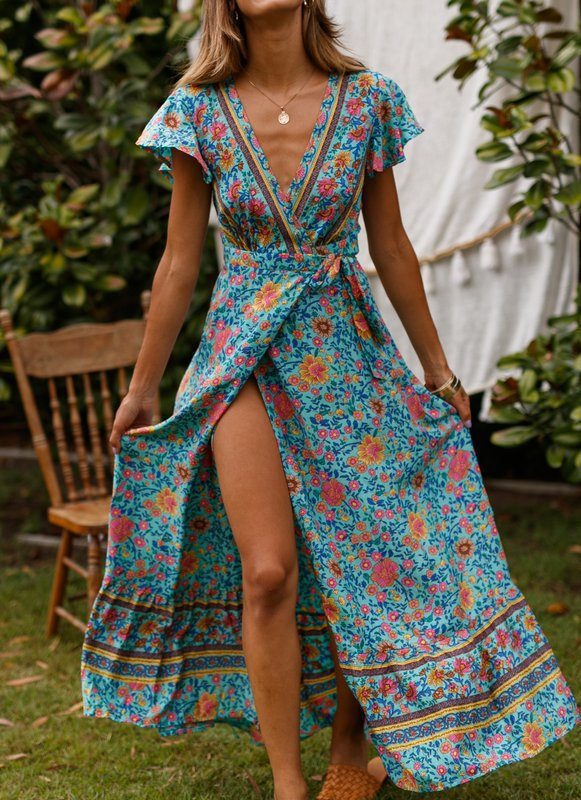 Floral Print Wrap Dress in Dresses