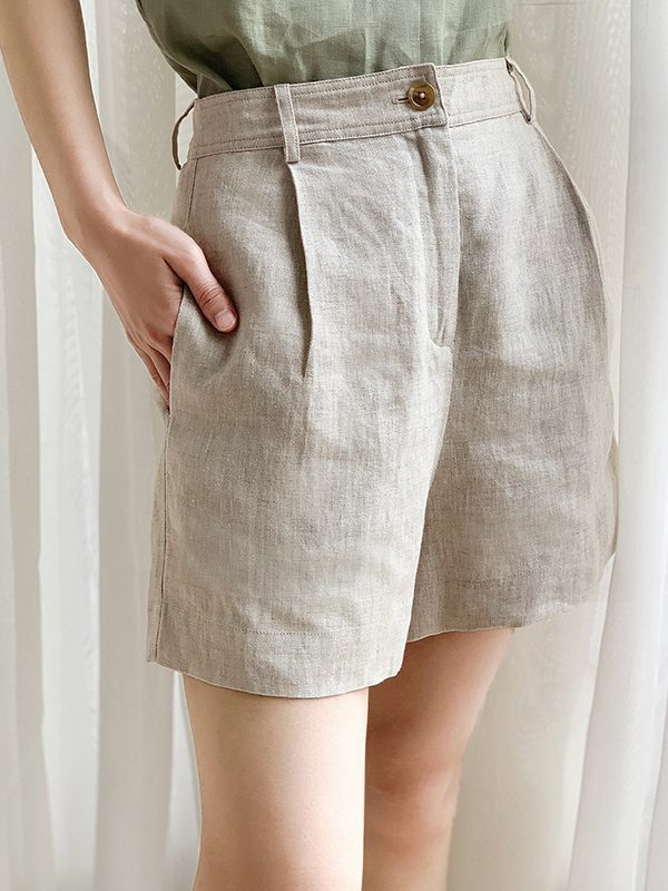 Cotton Linen Wide Leg High Waist Shorts in Shorts