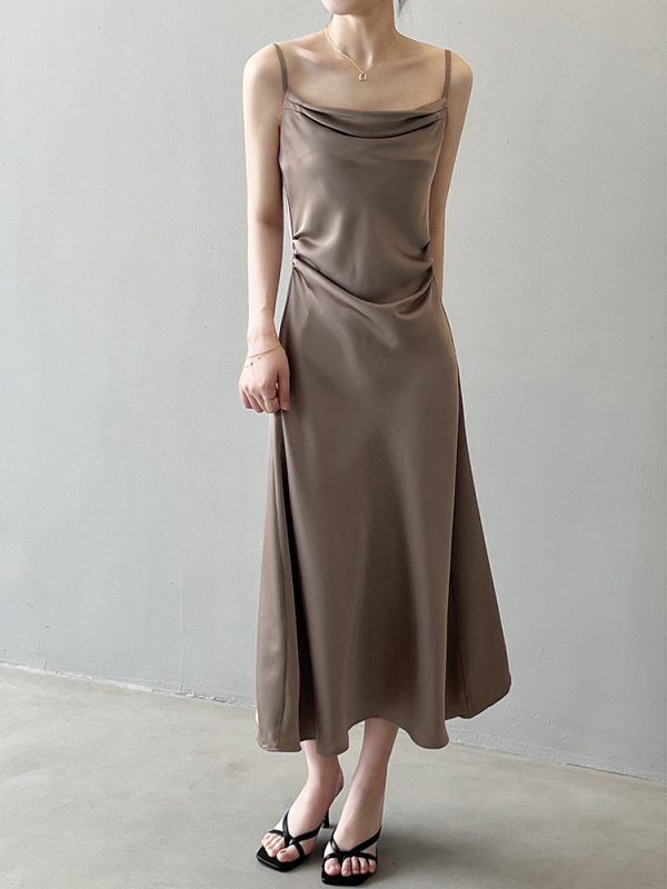 French Swing Collar Satin Sling Dress in Dresses