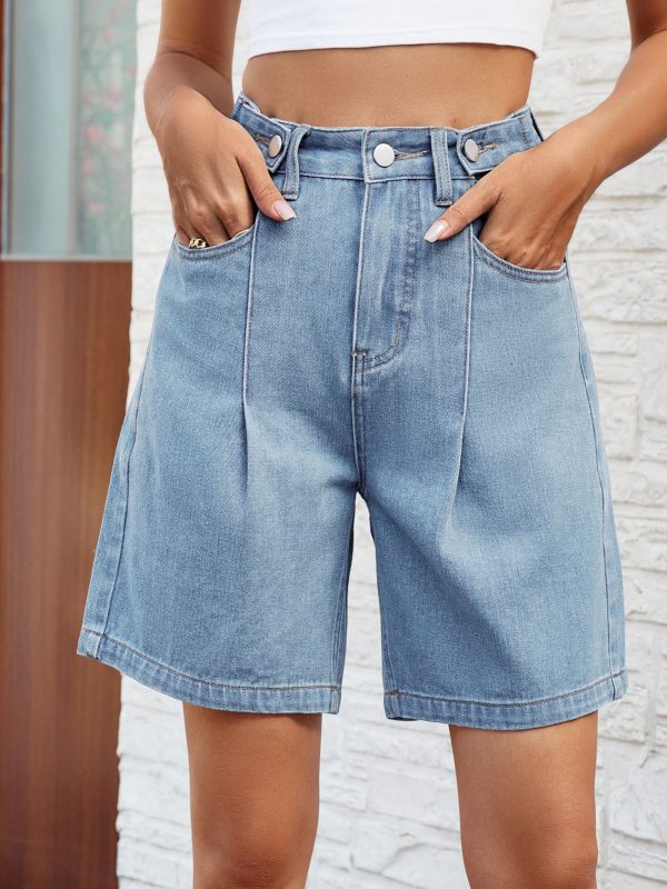 Spring Summer Washed Waist Adjustable Denim Shorts in Shorts
