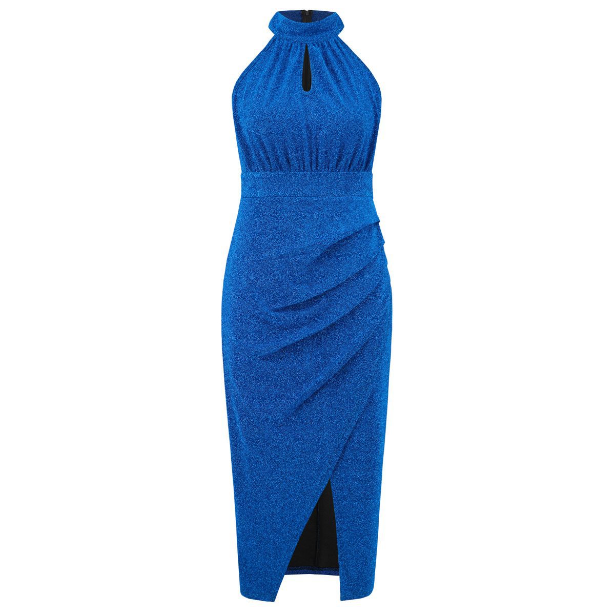 Shiny Stand Collar Sexy Slit Irregular Asymmetric Dress in Dresses