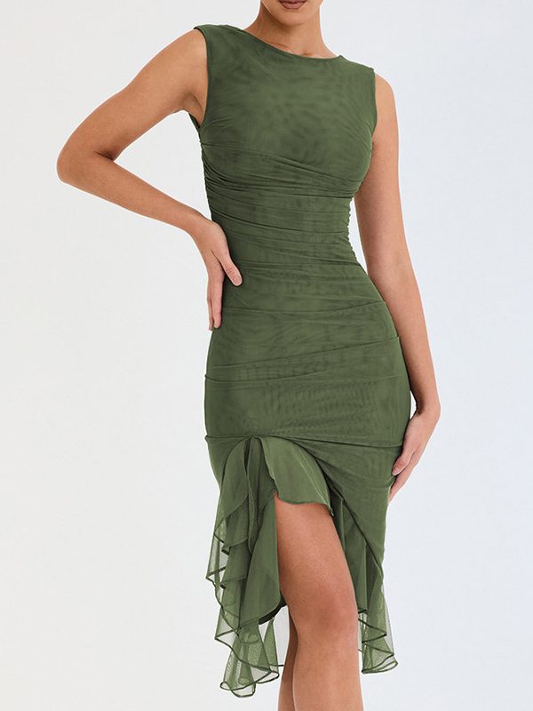 Sexy Tight Backless Pleated Midi Dress in Dresses