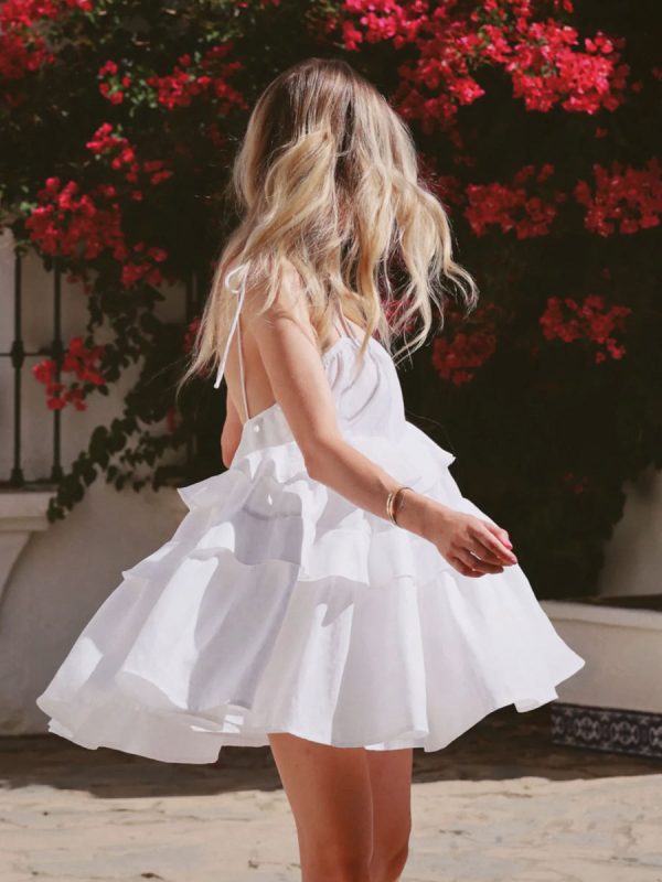 Multi Layer Ruffled Tiered Backless Sling Dress in Dresses