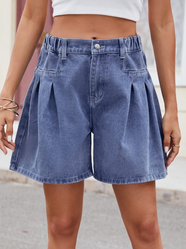 Summer Washed Elastic Waist Baggy Denim Shorts in Shorts