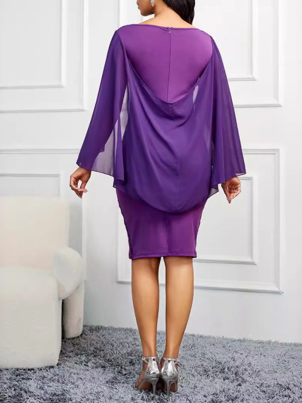 Shawl Sleeve Sequined Elegant Slim Fit Sheath Dress in Dresses
