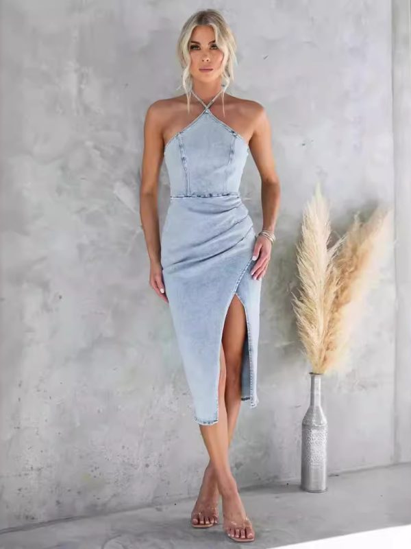 Halter Sexy Denim Dress in Dresses