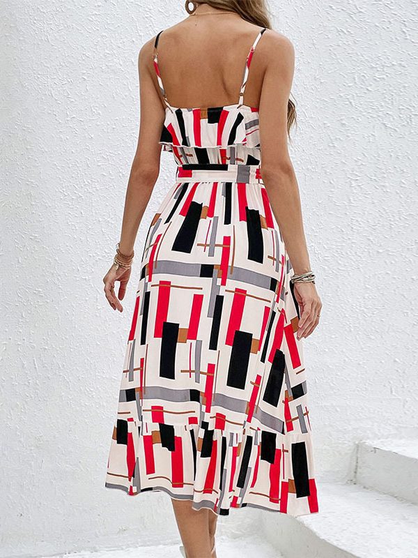 Striped Printed Lace Up Dress in Dresses