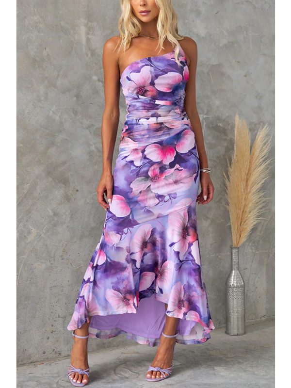 One Shoulder Printing Elastic Lining Dress in Dresses