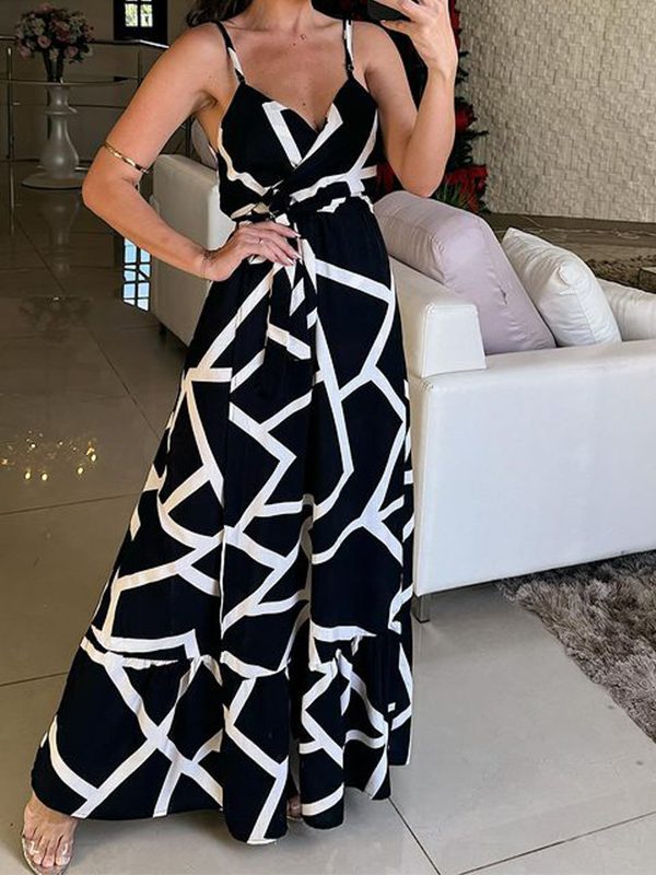 Sexy Print Sling Mid Length Dress in Dresses
