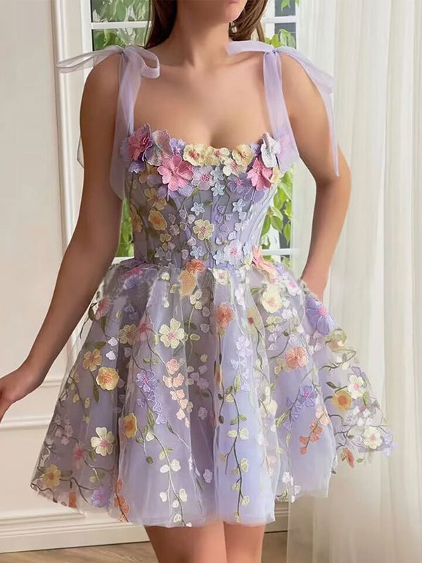 Three Dimensional Floral Embroidered Sheath Sexy Cami Dress in Dresses