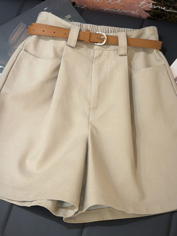 Khaki Thin Loose Slimming A Line Wide Leg Shorts in Shorts