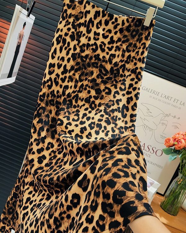 Leopard Print Split Fishtail Skirt in Skirts