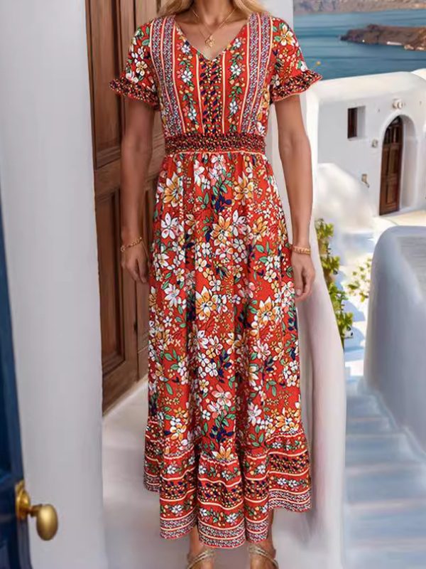 Printed Bohemian Mid Length Dress in Dresses