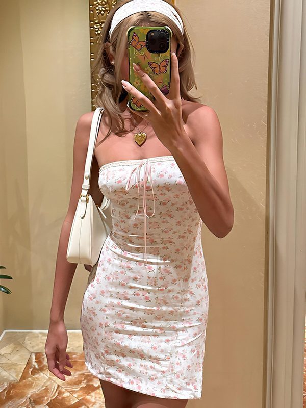 Sexy Wrapped Chest Sheath Tied Back All Match Floral Dress in Dresses