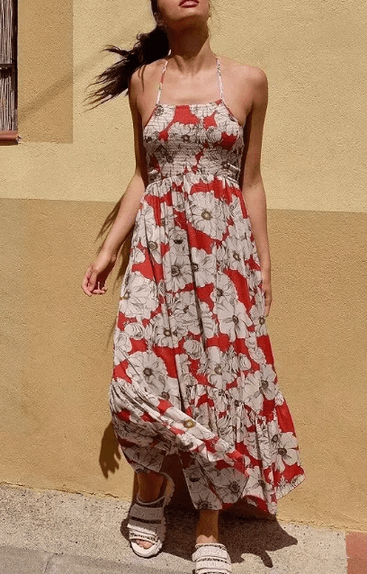 Floral Strap Backless Sexy Slimming Dress in Dresses