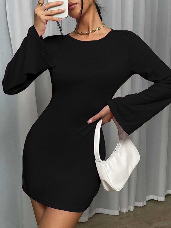 Sexy Backless Round Neck Long Sleeve Dress in Dresses