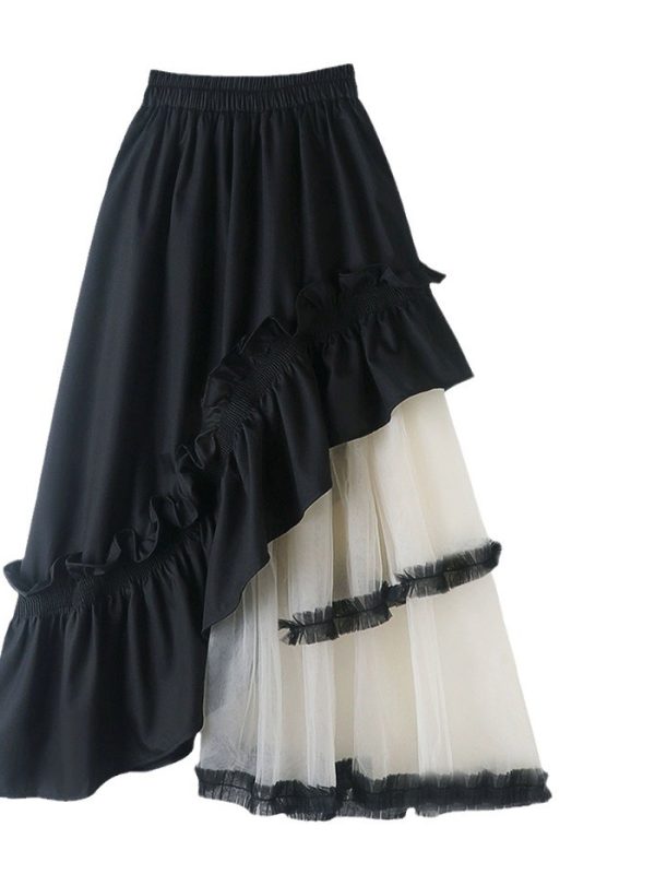 Irregular Asymmetric Gauze Skirt in Skirts