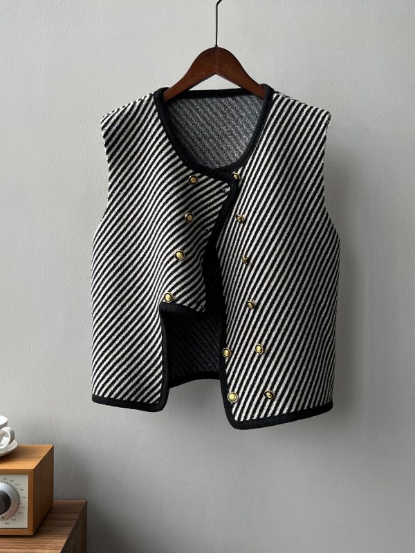 Classic Double Breasted Striped Vest Loose Jacket in Coats & Jackets