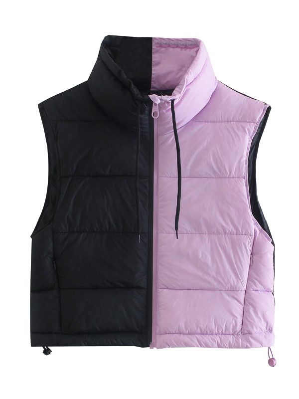 Two Color Contrast Color Cotton Padded Jacket Vest in Coats & Jackets