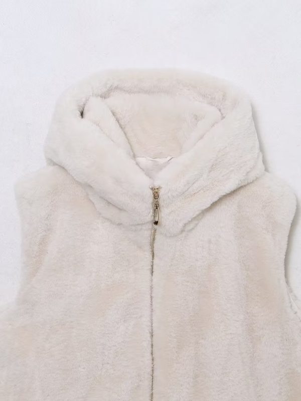 Fall Casual Hooded Artificial Fur Sleeveless Coat in Coats & Jackets