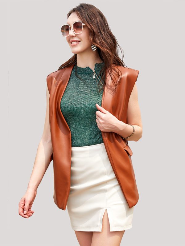 Sleeveless Faux Leather Vest Coat in Coats & Jackets