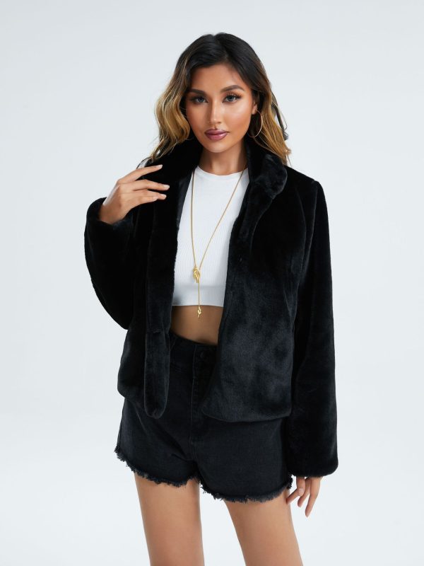 Fur Long Sleeve Stand Collar Fur Coat in Coats & Jackets